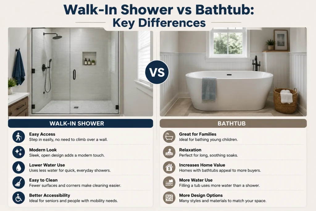 Walk-In Shower vs Bathtub: Key Differences